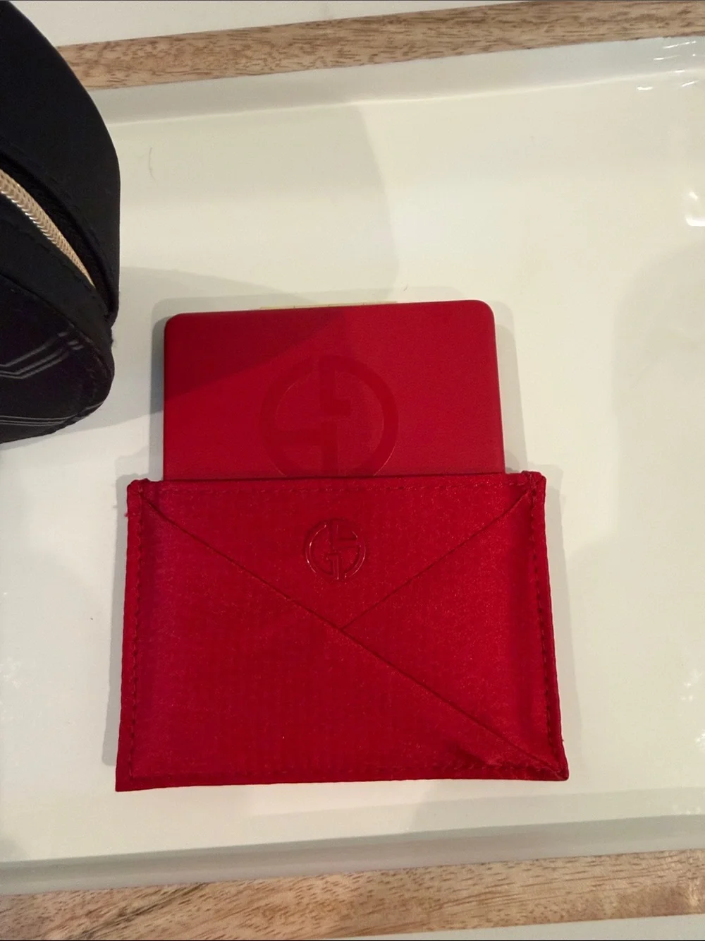 Giorgio Armani Black Pouch and Gold-Trim Compact Mirror
